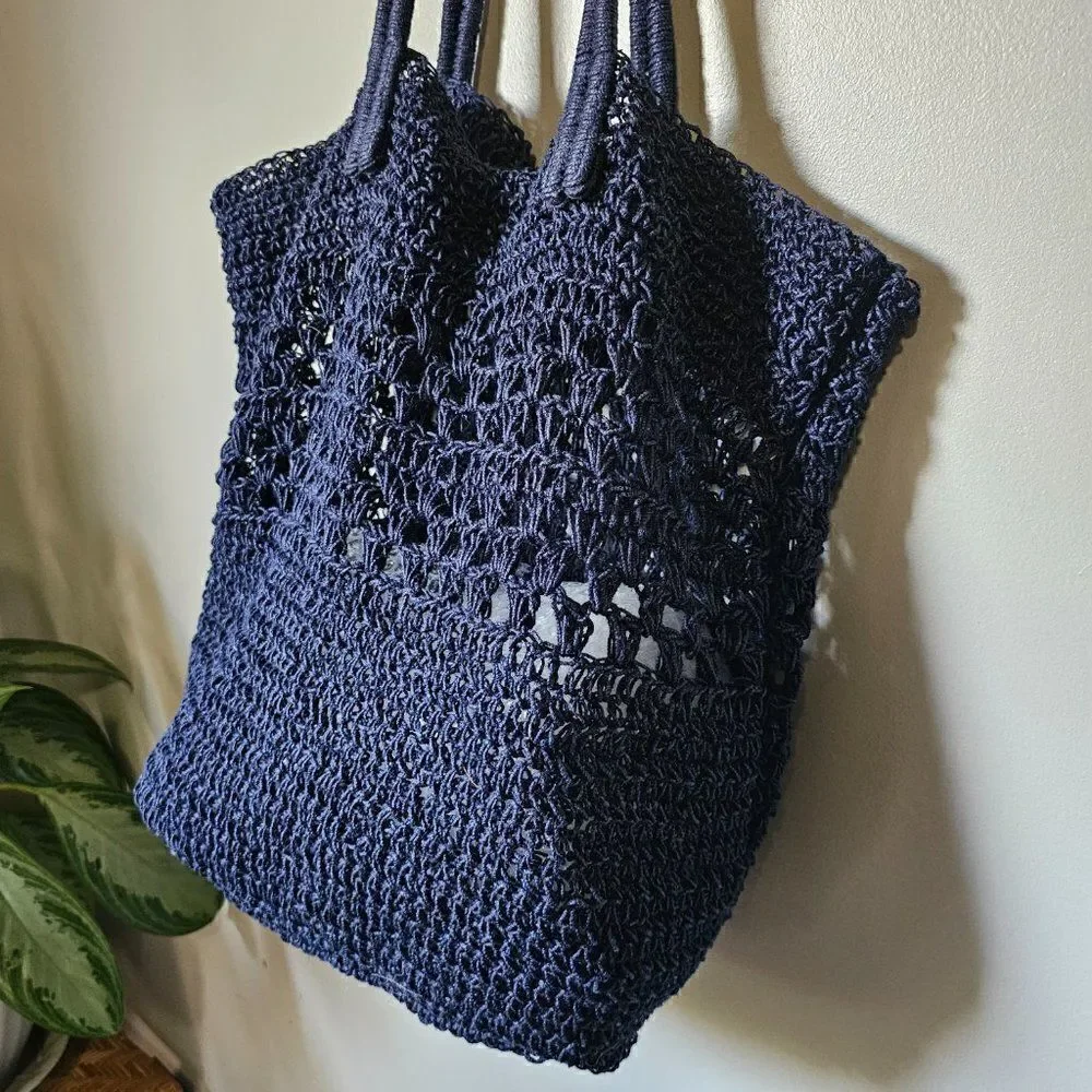 EUC LIKE NEW J. JILL CROCHETED BLUE LARGE TOTE BAG
